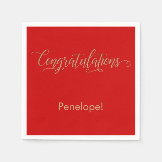Glückwunsch Gold Glitzer Typografie, Rot Serviette (Vorderseite)