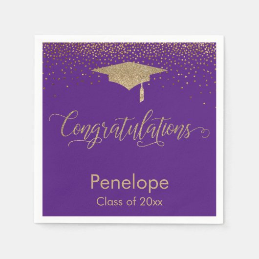 Glückwunsch Gold Graduation Cap Lila Serviette (Vorderseite)