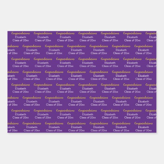 Glückwunsch Gold Lila Klasse von 20xx Name Geschenkpapier Set (Vorderseite 2)