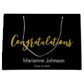 Glückwunsch Gold Schwarz-weiß Graduate Name Große Geschenktüte (Vorderseite)