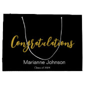 Glückwunsch Gold Schwarz-weiß Graduate Name Große Geschenktüte (Rückseite)