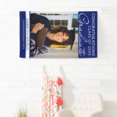 Glückwunsch Grad 1 Foto Blauer vertikaler Abschlus Banner (Insitu)