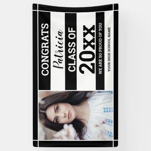 Glückwunsch Grad 2022 Foto Abschluss Schwarz-weiß Banner (Vertikal)