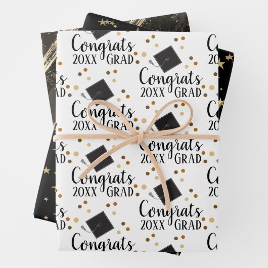 Glückwunsch Grad 2024 Schwarz-Gold-Umschlagpapier Geschenkpapier Set (Beispiel)