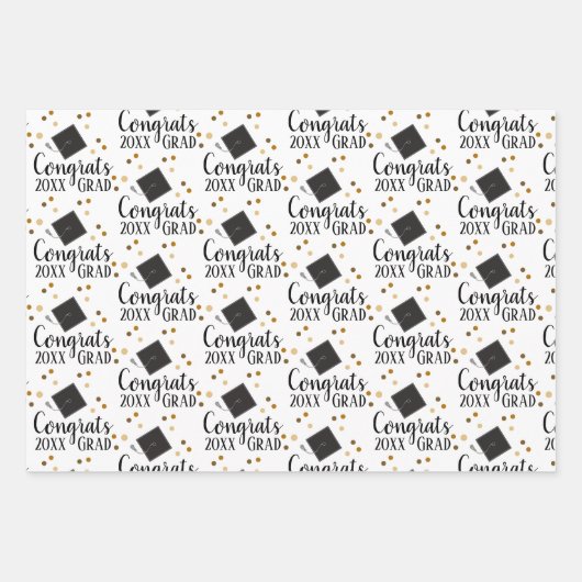 Glückwunsch Grad 2024 Schwarz-Gold-Umschlagpapier Geschenkpapier Set (Vorderseite)