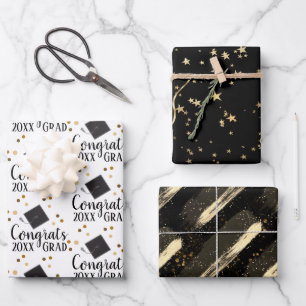 Glückwunsch Grad 2024 Schwarz-Gold-Umschlagpapier Geschenkpapier Set
