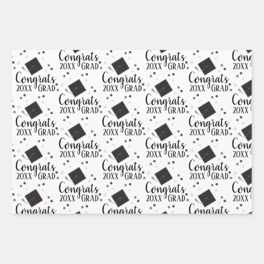 Glückwunsch Grad 2024 Schwarz-Silber-Umschlagpapie Geschenkpapier Set (Vorderseite)