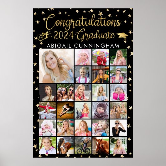 Glückwunsch Grad 27 Foto Collage Gold Foil Schwarz Poster (Vorne)