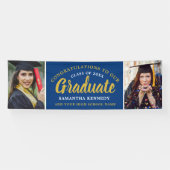 Glückwunsch Grad 2 Foto Blau und Gold Abschluss Banner (Horizontal)