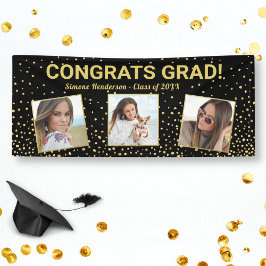 Glückwunsch Grad 3 Foto Schwarzer Glitzer Banner