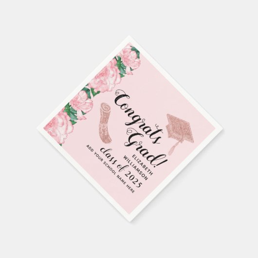 Glückwunsch Grad Blumenrosa Klasse 2025 Abschluss Serviette (Ecke)