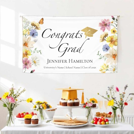 Glückwunsch Grad | Boho Wildblume Graduation Party Banner