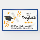 Glückwunsch Grad Cap Diploma Blue Graduation Party Banner (Horizontal)