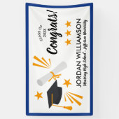 Glückwunsch Grad Cap Diploma Blue Graduation Party Banner (Vertikal)