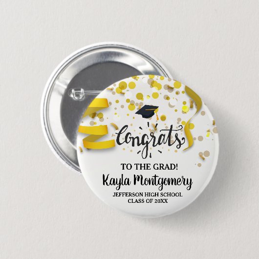 Glückwunsch Grad Cap Gold Confetti Streamer kunden Button (Vorne & Hinten)