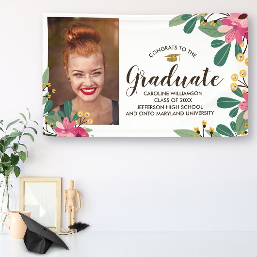 Glückwunsch Grad Custom Foto Floral Abschluss Unte Banner