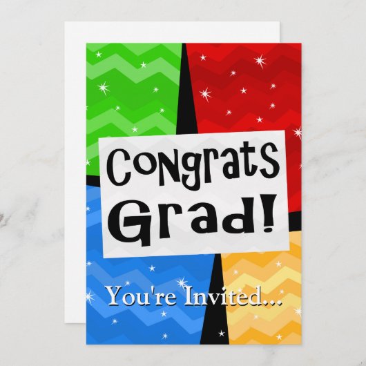 Glückwunsch Grad Festive Multicolor Graduation Par Einladung (Vorne/Hinten)