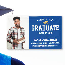 Glückwunsch Grad Foto Blue Gold Graduation Party Banner