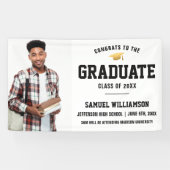 Glückwunsch Grad Foto Gold Cap Graduation Party Banner (Horizontal)