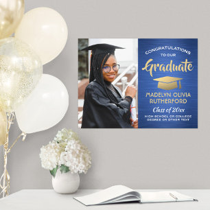 Glückwunsch Grad Foto Pinsel Blue & Gold Abschluss Poster