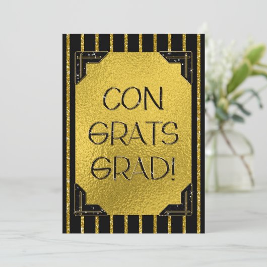 Glückwunsch Grad! Glitzer mit schwarzem Imitat Str (Stehend Vorderseite)