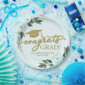 Glückwunsch Grad Gold Aquamarine Blumenstudium Pappteller (Party)