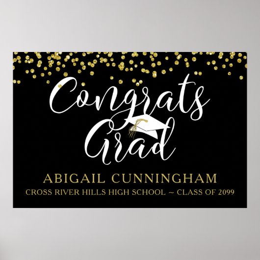 GLÜCKWUNSCH GRAD Gold Confetti Skriptfarbe Poster (Vorne)