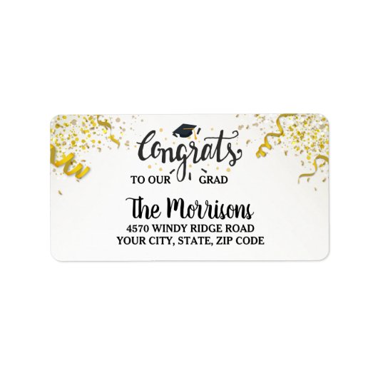 Glückwunsch Grad Gold Confetti Streamers Spaß indi Adressaufkleber (Vorne)
