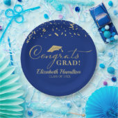 Glückwunsch Grad Gold Script Graduation Party Blue Pappteller (Party)