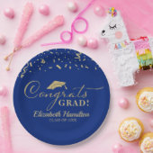 Glückwunsch Grad Gold Script Graduation Party Blue Pappteller (Party)