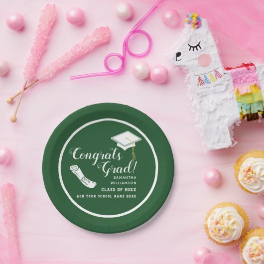 Glückwunsch Grad Grün und Weiß 2025 Pappteller (Party)