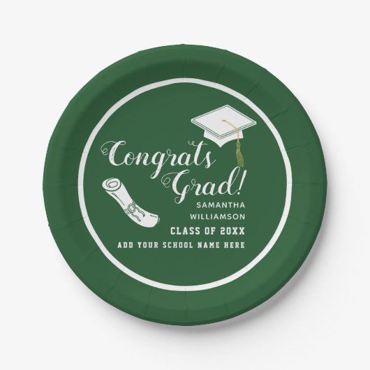 Glückwunsch Grad Grün und Weiß 2025 Pappteller (Vorderseite)