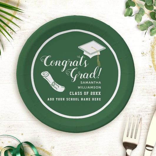 Glückwunsch Grad Grün und Weiß 2025 Pappteller