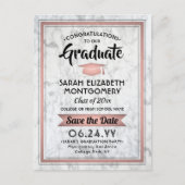 Glückwunsch Grad Marmor und rosa Save the Date Fot Ankündigungspostkarte (Vorderseite)