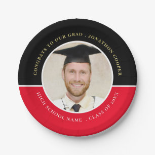Glückwunsch Grad Name Foto Gold Schwarzer Abschlus Pappteller