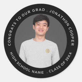Glückwunsch Grad Name Foto Jahr Schwarzer Abschlus Runder Aufkleber