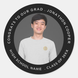 Glückwunsch Grad Name Foto Jahr Schwarzer Abschlus Runder Aufkleber