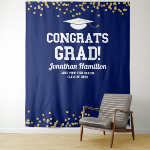 Glückwunsch Grad Navy Blue Grad Party Hintergrund Wandteppich