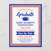 Glückwunsch Grad Orange und Blau Save the Date Fot Ankündigungspostkarte (Vorderseite)