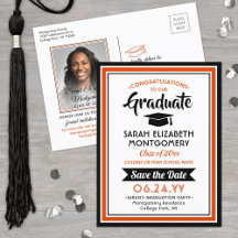 Glückwunsch Grad Orange und Schwarz-Save the Date 