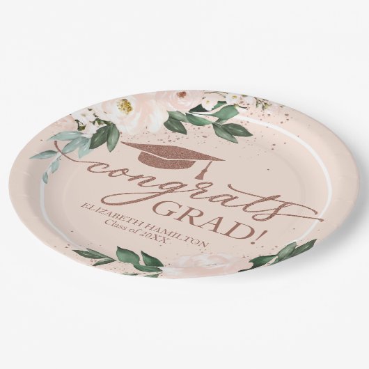 Glückwunsch Grad Pink Blush Blues Graduation Party Pappteller (Schrägansicht)