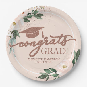 Glückwunsch Grad Pink Blush Blues Graduation Party Pappteller
