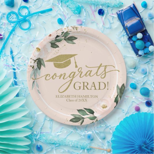 Glückwunsch Grad Pink Blush Blues Graduation Party Pappteller (Party)