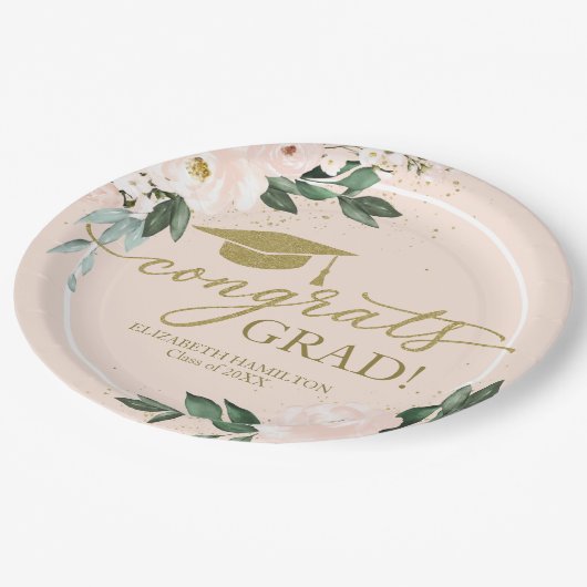 Glückwunsch Grad Pink Blush Blues Graduation Party Pappteller (Schrägansicht)