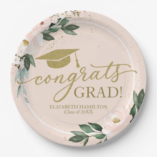 Glückwunsch Grad Pink Blush Blues Graduation Party Pappteller (Vorderseite)