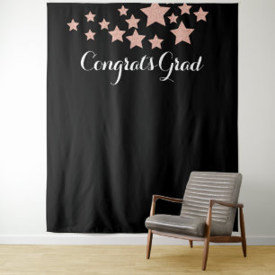 Glückwunsch Grad Rose Gold Glitzer Stars Schwarze Wandteppich