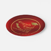 Glückwunsch Grad Rot und Gold Klasse 2025 Pappteller (Schrägansicht)