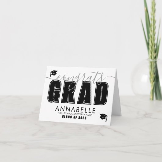 Glückwunsch Grad Schwarz-weiß Abschluss Karte (Vorderseite)