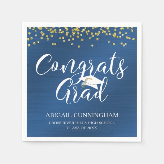 GLÜCKWUNSCH GRAD Script Typografie Metallic Blue G Serviette (Vorderseite)