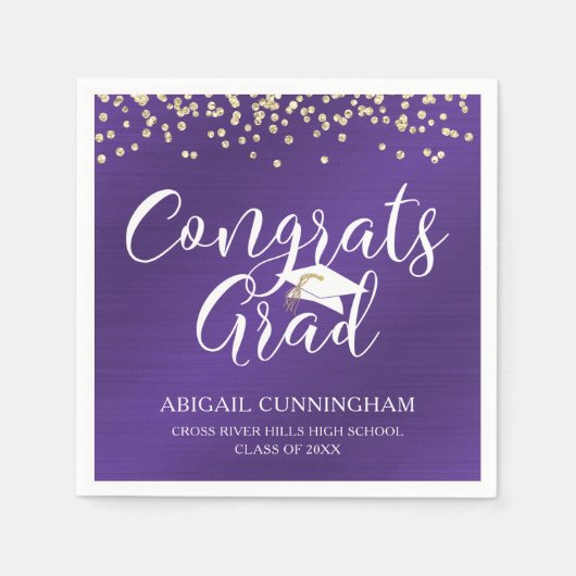 GLÜCKWUNSCH GRAD Script Typografie Metallic Lila Serviette (Vorderseite)